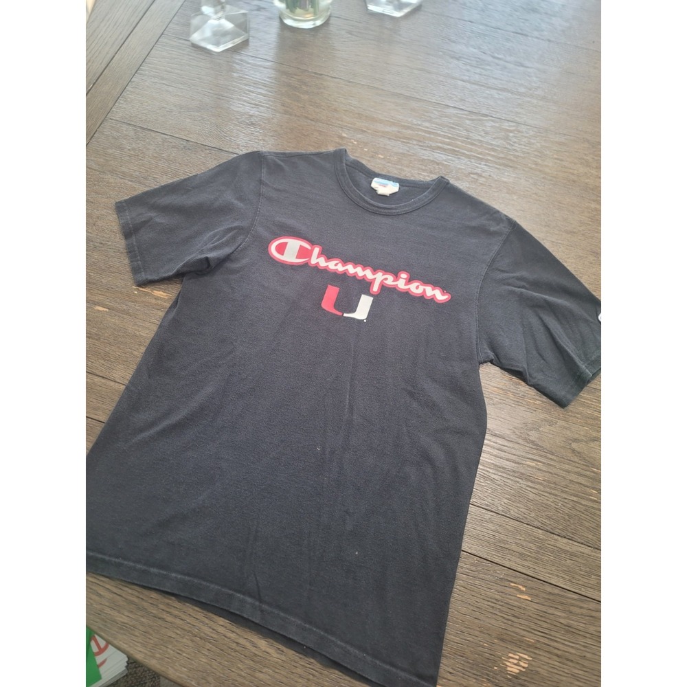 90s Black Champion Miami university t shirt vintage mens Medium Distressed